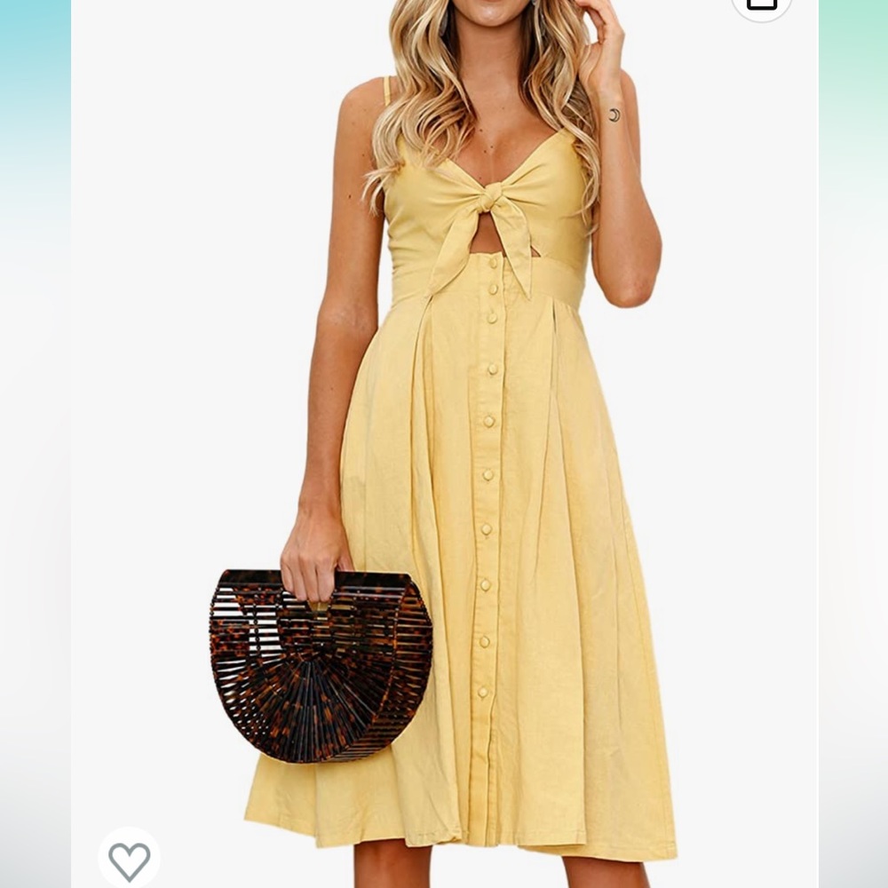 Ecowish NWT yellow spring dress front tie with buttons